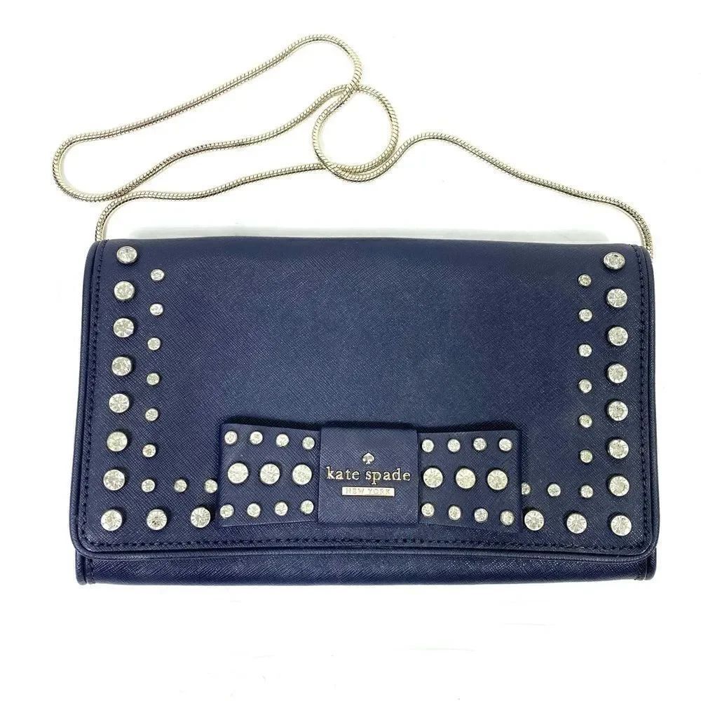 Kate Spade New York Eva Davies Mews Bow Offshore Navy Blue Clutch Purse